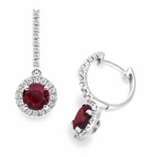 Ruby and Diamond Halo Drop Earrings in 9K White Gold
